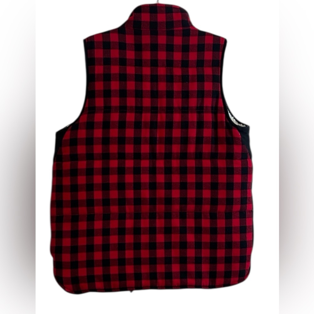 Madewell Black Red Checkers Plaid Puffer Vest with Lined Faux Fur Small - Picture 6 of 6